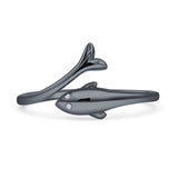 Minimalist 10mm Dolphin Wrap Ring Cubic Zirconia 925 Sterling Silver