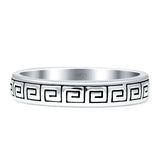 Aztec Design Greek Key Spiral Band 4mm Oxidized 925 Sterling Silver