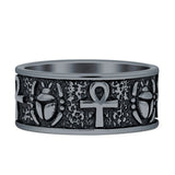 Scarab Ankh Ring Oxidized Band