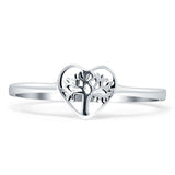 Minimalist 8mm Heart Shaped Tree OF Life Ring Oxidized Band 925 Sterling Silver