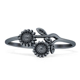 Two Sunflower Leaves Branch Oxidized Ring