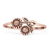 Two Sunflower Leaves Branch Oxidized Ring