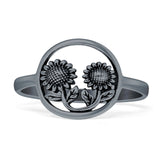 Two Sunflower Smiley O Shaped Oxidized Ring