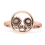 Two Sunflower Smiley O Shaped Oxidized Ring