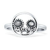 Two Sunflower Smiley O Shaped Oxidized Ring
