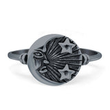 Celestial Moon Star 11mm Circle Ring Oxidized 925 Sterling Silver