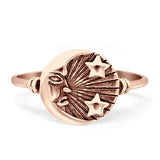 Celestial Moon Star 11mm Circle Ring Oxidized 925 Sterling Silver