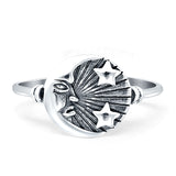 Celestial Moon Star 11mm Circle Ring Oxidized 925 Sterling Silver