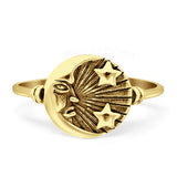 Celestial Moon Star 11mm Circle Ring Oxidized 925 Sterling Silver