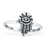 Hamsa Hand Evil Eye Ring 12mm Oxidized Vintage Style 925 Sterling Silver