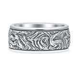 Vintage Style 8.6mm Tree Roots Band Oxidized 925 Sterling Silver