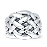 Dome Basket Weave Ring 18mm Oxidized 925 Sterling Silver