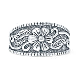 Six Petals Flower Leaves Rope Ring 11.2mm Oxidized 925 Sterling Silver