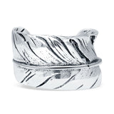 Minimalist 12.8mm Feather Ring Vintage Style 925 Sterling Silver