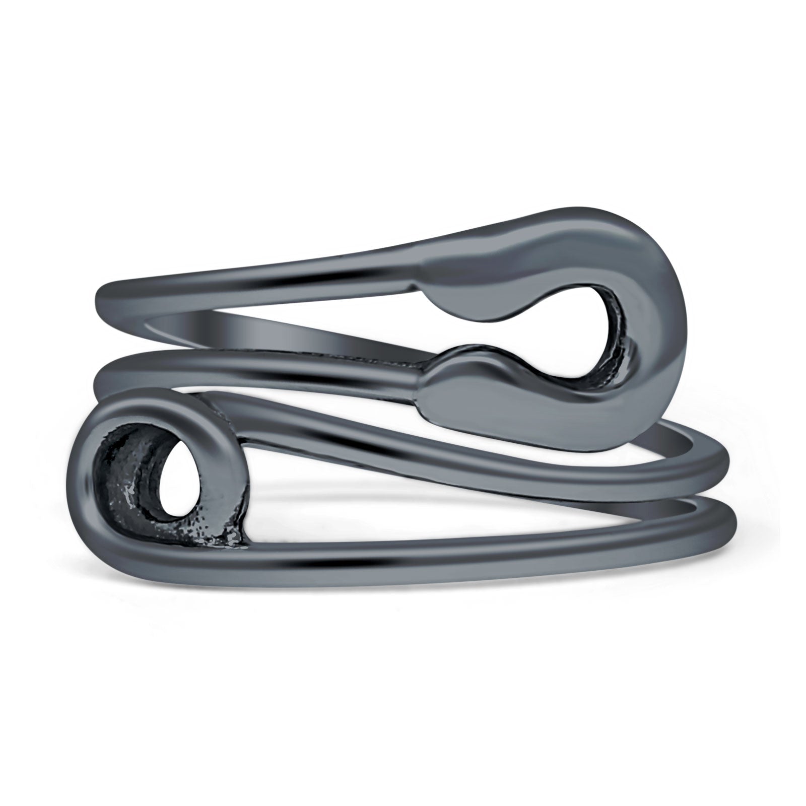 Safety Pin Ring Adjustable Band Oxidized 925 Sterling Silver