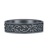Oxidized Flower Leaf Band Swirl Ring
