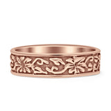 Oxidized Flower Leaf Band Swirl Ring