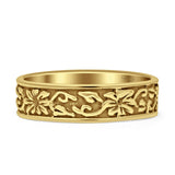 Oxidized Flower Leaf Band Swirl Ring