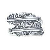 Vintage Style 13.8mm Oxidized Feather Rings Stacking 925 Sterling Silver
