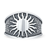 Vintage Style 14mm Sunbeam Band Sun Ring Oxidized 925 Sterling Silver