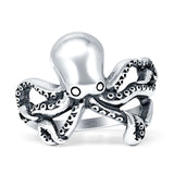 Vintage Style 17.3mm Oxidized Octopus Ring 925 Sterling Silver