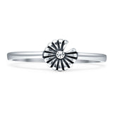 Vintage Style 6.2mm Minimalist Flower Ring Oxidized 925 Sterling Silver
