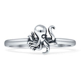 Petite Dainty 8mm Oxidized Octopus Ring 925 Sterling Silver
