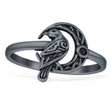Celtic Raven Crescent Moon Rings