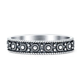 Beaded 4mm Floral Ring Oxidized Bands 925 Sterling Silver