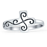 Minimalist 10mm Cross Ring Oxidized Vintage Style 925 Sterling Silver