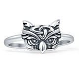 Minimalist 10mm Owl Ring Oxidized Vintage Style 925 Sterling Silver
