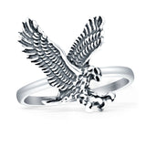 Minimalist 16.1mm Flying Majestic Bald Eagle Ring Oxidized 925 Sterling Silver