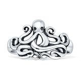 Minimalist 11.5mm Octopus Ring Oxidized Filigree 925 Sterling Silver