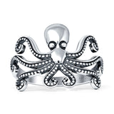 Minimalist 15.6mm Octopus Oxidized Ring Vintage Style 925 Sterling Silver