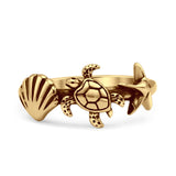 Seashell Turtle & Starfish Ring