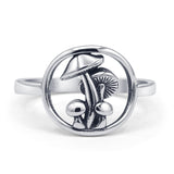 Minimalist 11.4mm Mushroom Ring Oxidized Filigree 925 Sterling Silver