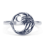 Minimalist 11.7mm Coconut Trees Beach Ring Oxidized 925 Sterling Silver