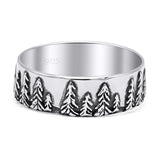 Minimalist 5.3mm Forest Trees Classic Ring Oxidized Band 925 Sterling Silver