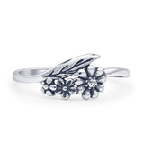 Vintage Style 7.2mm Leaf Flower Ring Oxidized 925 Sterling Silver