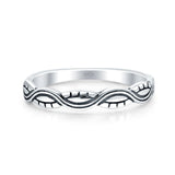Minimalist 3.5mm Evil Eye Wave Band Oxidized  925 Sterling Silver