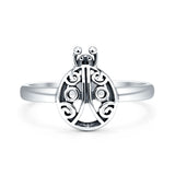 Minimalist 11.4mm Ladybug Ring Oxidized  925 Sterling Silver