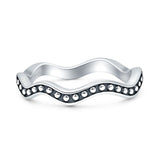 Minimalist 3.8mm Wavy Band Oxidized  925 Sterling Silver
