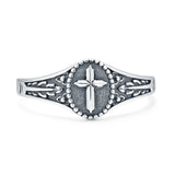 Minimalist 7.6mm Cross Ring Oxidized 925 Sterling Silver