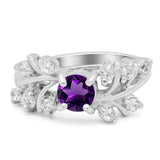 Art Deco Round Natural Amethyst Floral Ring 925 Sterling Silver
