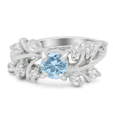Art Deco Round Natural Aquamarine Floral Ring 925 Sterling Silver