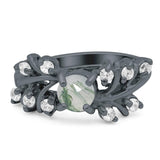 Art Deco Round Natural Stone Floral Ring