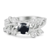 Art Deco Round Natural Black Onyx Floral Ring 925 Sterling Silver