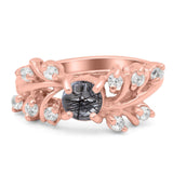 Art Deco Round Natural Stone Floral Ring
