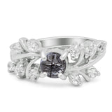 Art Deco Round Natural Stone Floral Ring