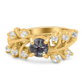 Art Deco Round Natural Stone Floral Ring